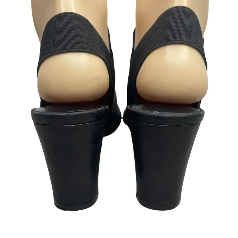 Van Eli Black Leather Open Toe Block Heel Elastic Slingback Sandals Size 8M‎